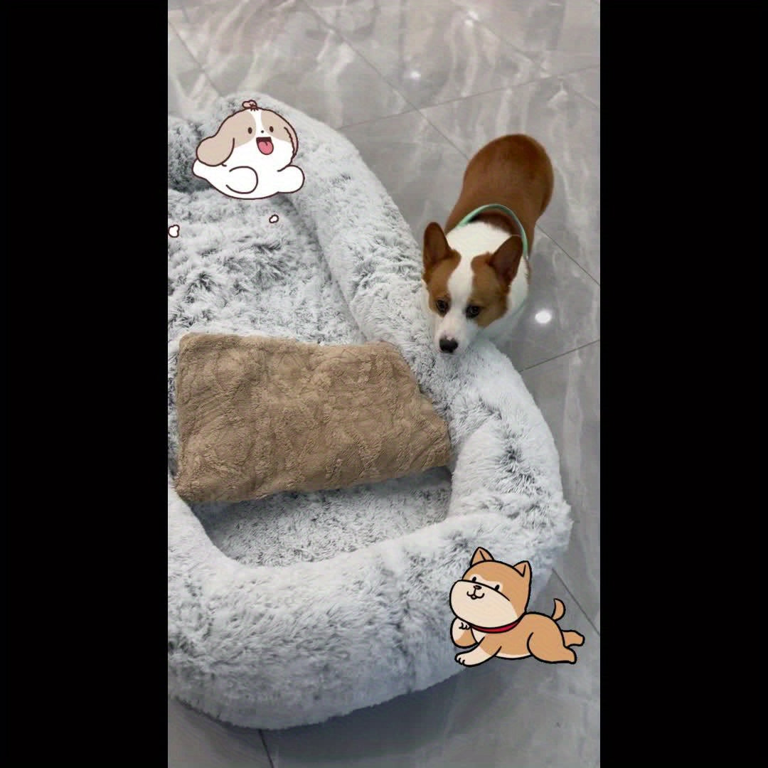 71"x45"x12" Orthopedic Dog Bed for Humans & Pets - Washable Faux Fur Oval Pet Bed with Plush Pillow & Strap, No Assembly Needed, Durable Polyester, Gray - Medium Dogs, Cozy Nap & Resting Spot, Pet Bed for Dogs, Cozy Home Deco