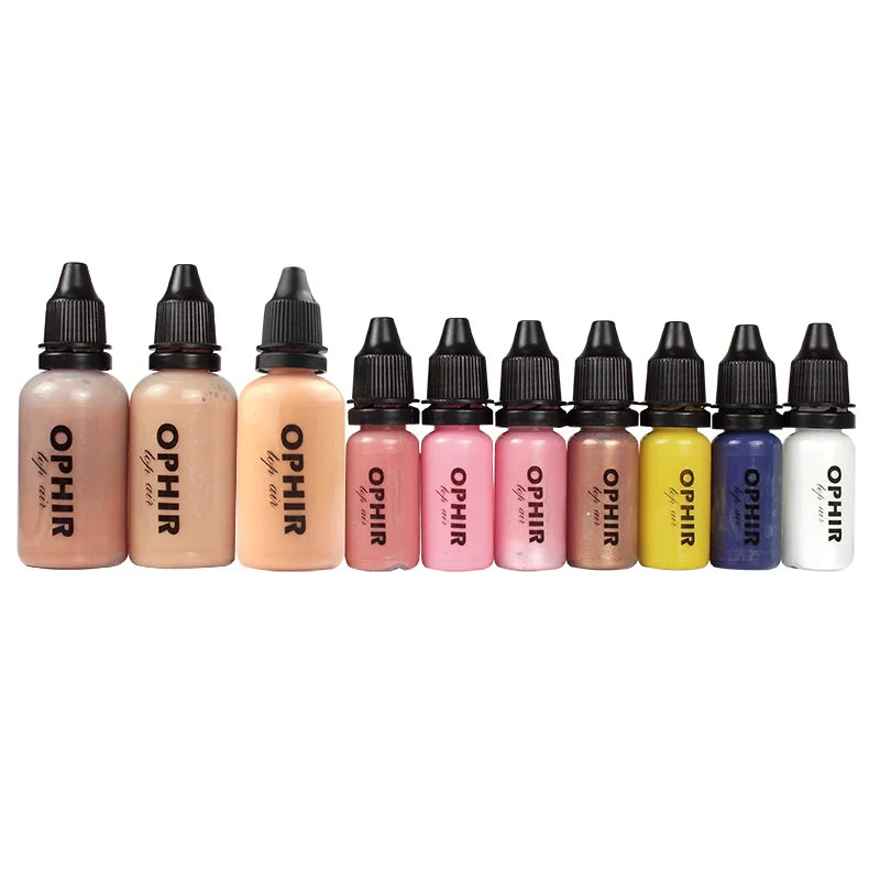 Ophir Airbrush Makeup Inks Set 10 Bottles 3 Foundations