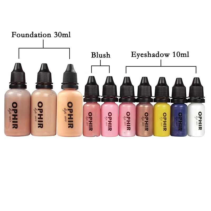 Ophir Airbrush Makeup Inks Set 10 Bottles 3 Foundations