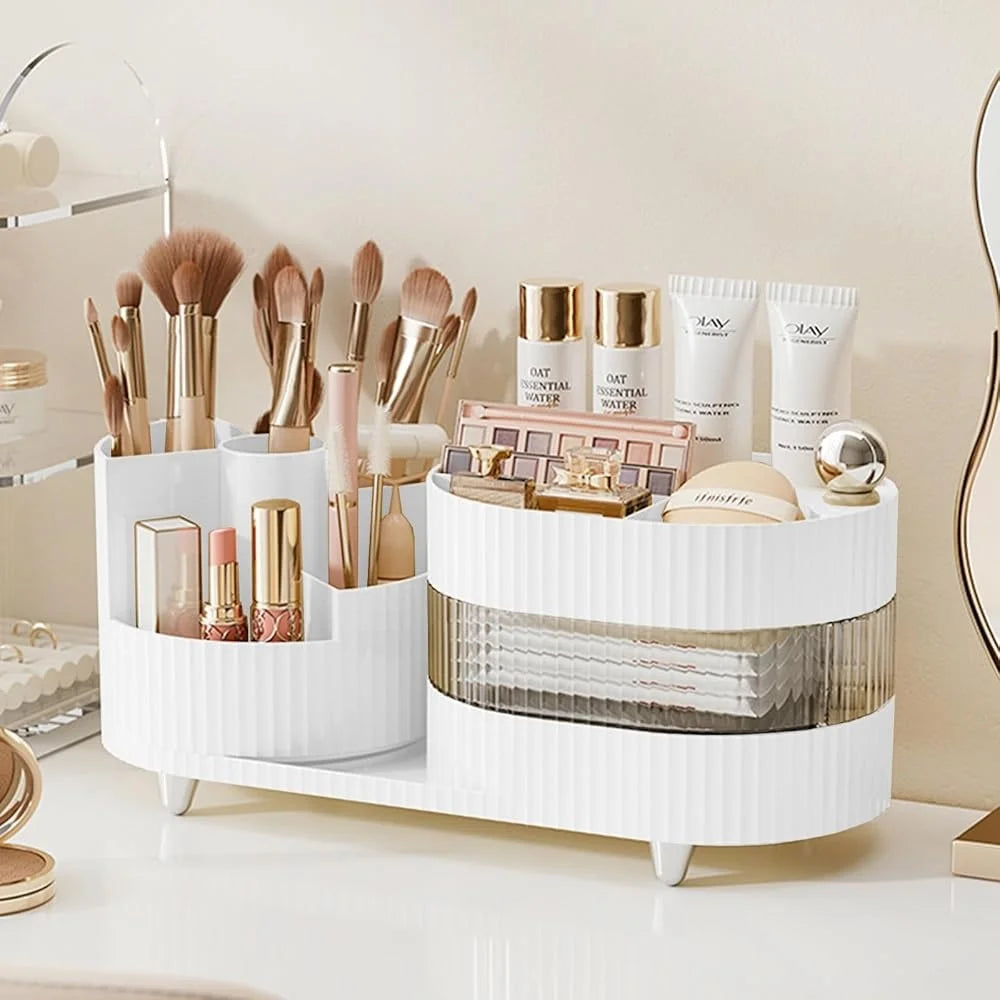 3 Layer Rotating Makeup Organizer Cosmetic Storage Brush Holder Skincare Perfume Countertop Display Multi-functional Gravity - Joanie B 25