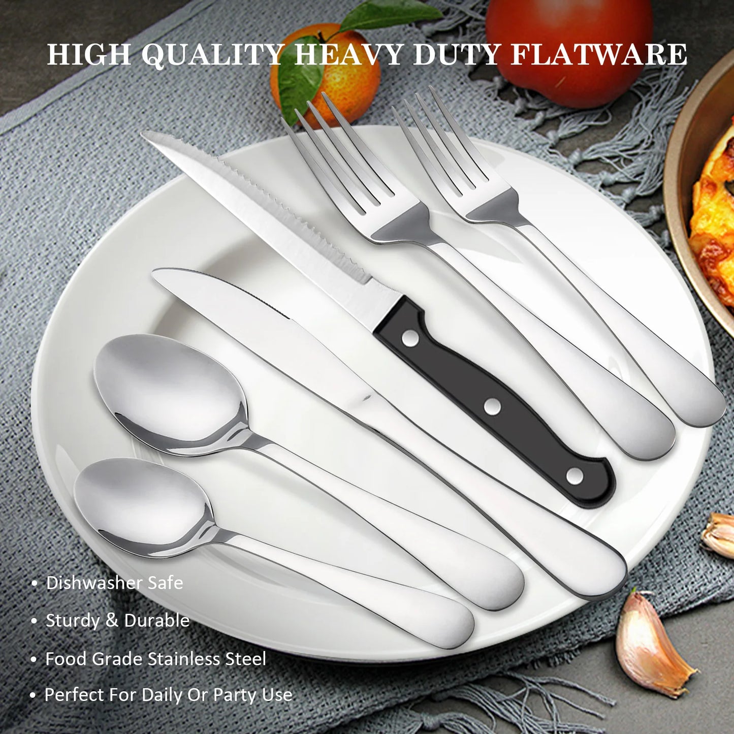 24 Piece Stainless Flatware Set For 4 With Steak Knives Forks Spoons - Joanie B 25