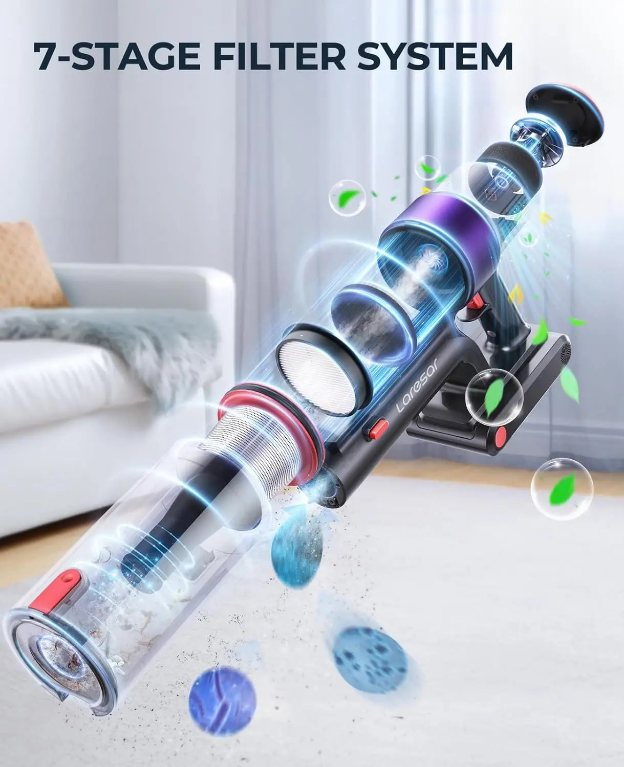 Laresar Elite 8 Cordless Vacuum Cleaner Handheld Home Appliance 450W Powerful Smart Home Touch Screen 55 Minutes Detachable Battery - Joanie B 25