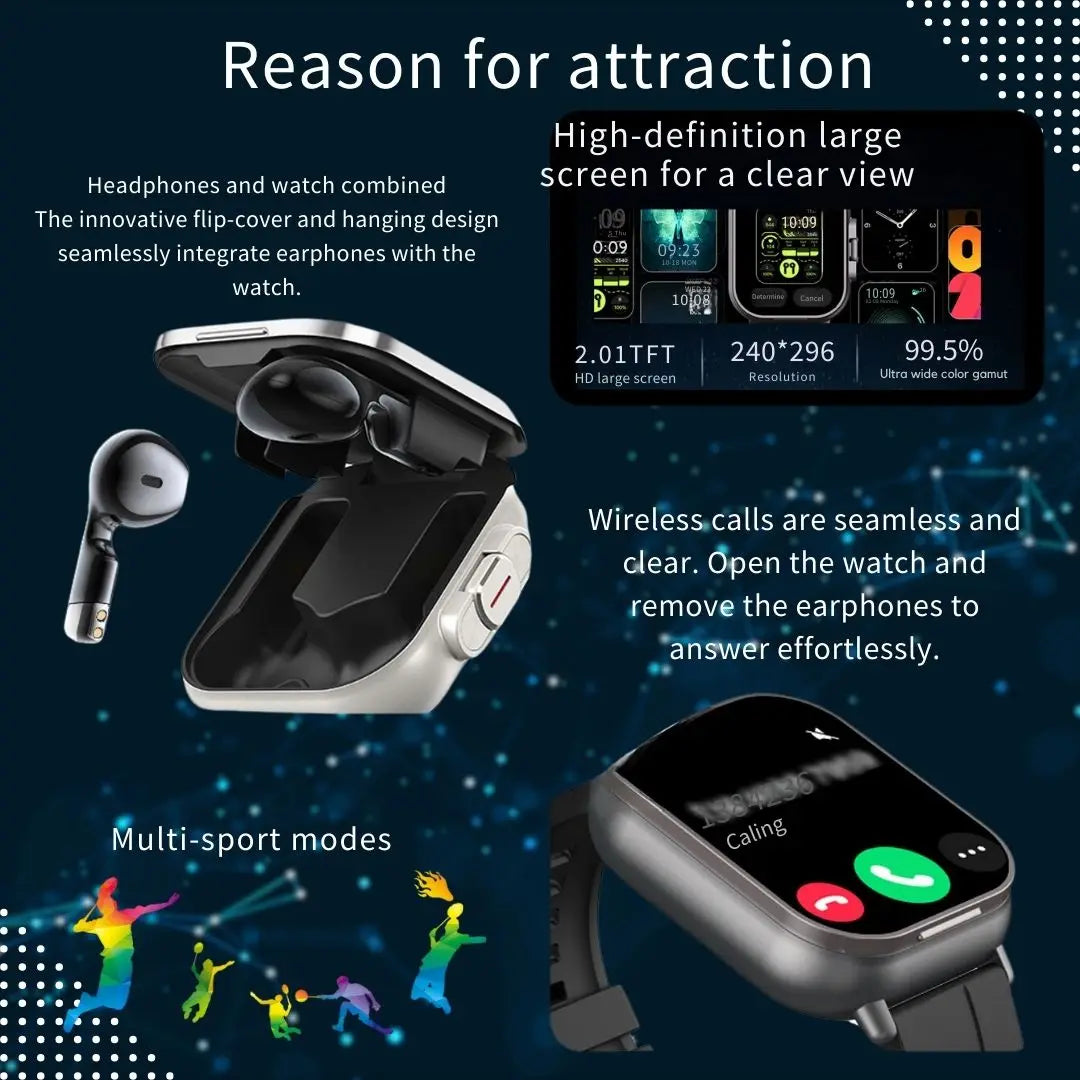 D8 2-In-1 Smartwatch with Headphone 2 Inch Bluetooth Call NFC Sleep Monitor Fitness Tracker Compatible with iPhone and Android 2025 - Joanie B 25