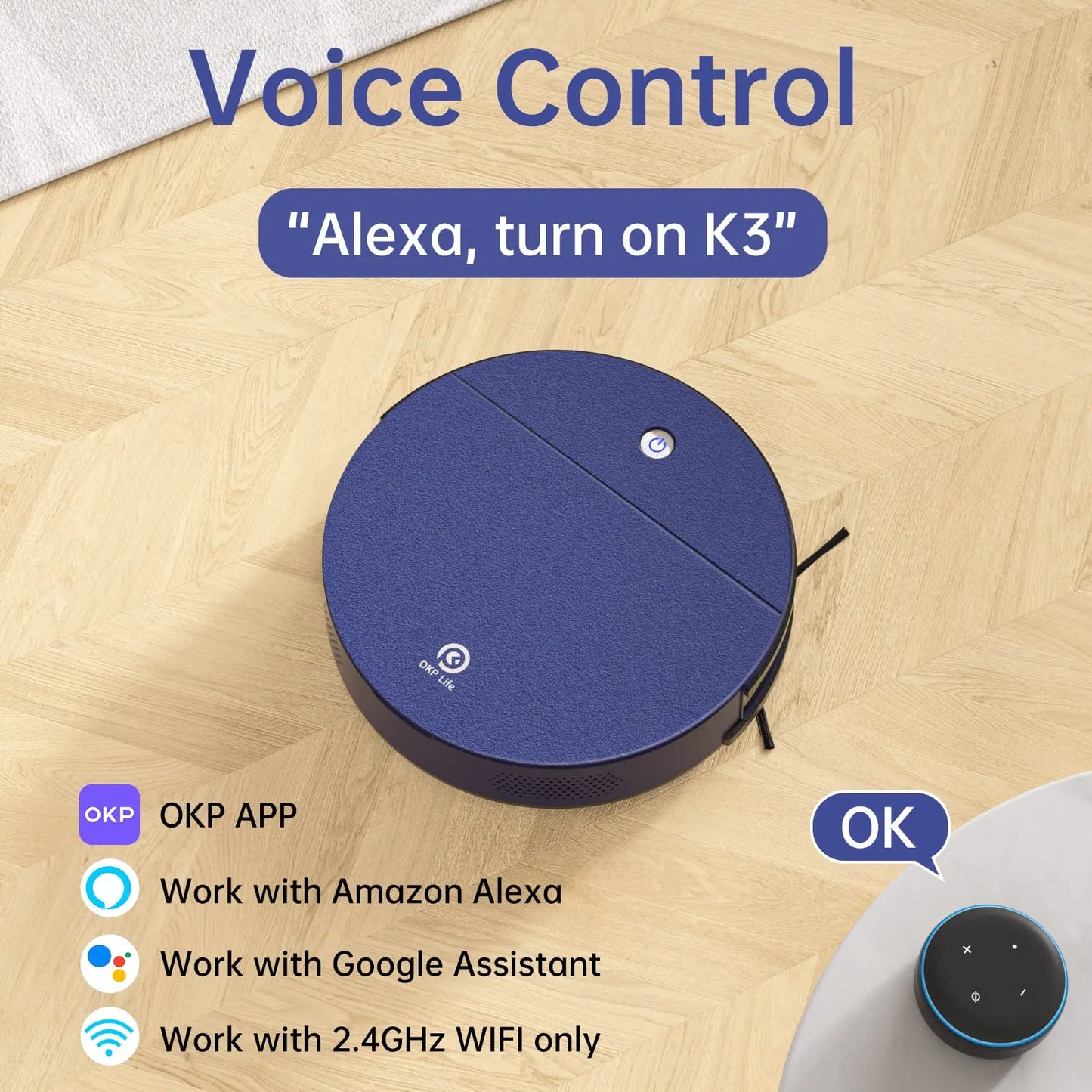 OKP K3 Robot Vacuum Cleaner 2000Pa Strong Suction 120 Minute Battery Life 5 Cleaning Modes for Hard Floor and Carpet - Joanie B 25