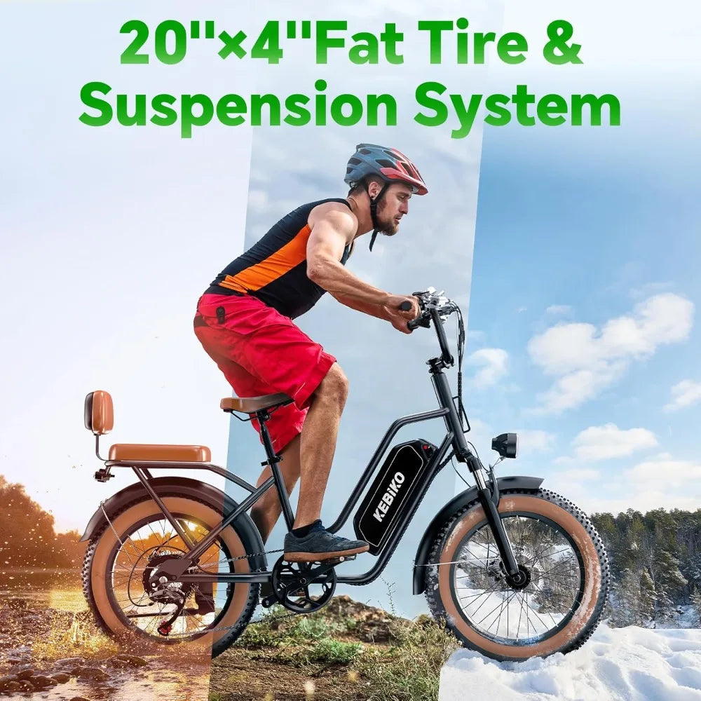 Two Seater Electric Bike with 48V 20AH Removable Battery and 20x4.0 Fat Tires for Adults Max Range 80 Miles and Speed Up to 30 MPH - Joanie B 25