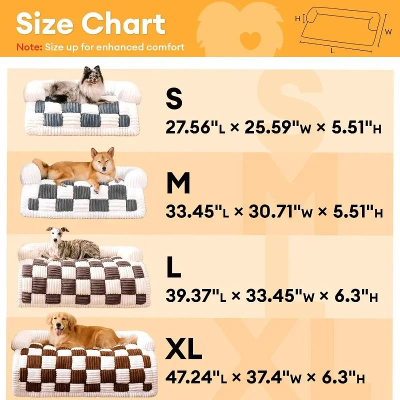 Pet Couch Covers for Dogs Plush Dog Bed Mat Furniture Protector Cream Square Plaid Cozy Washable Sofa Cover - Joanie B 25