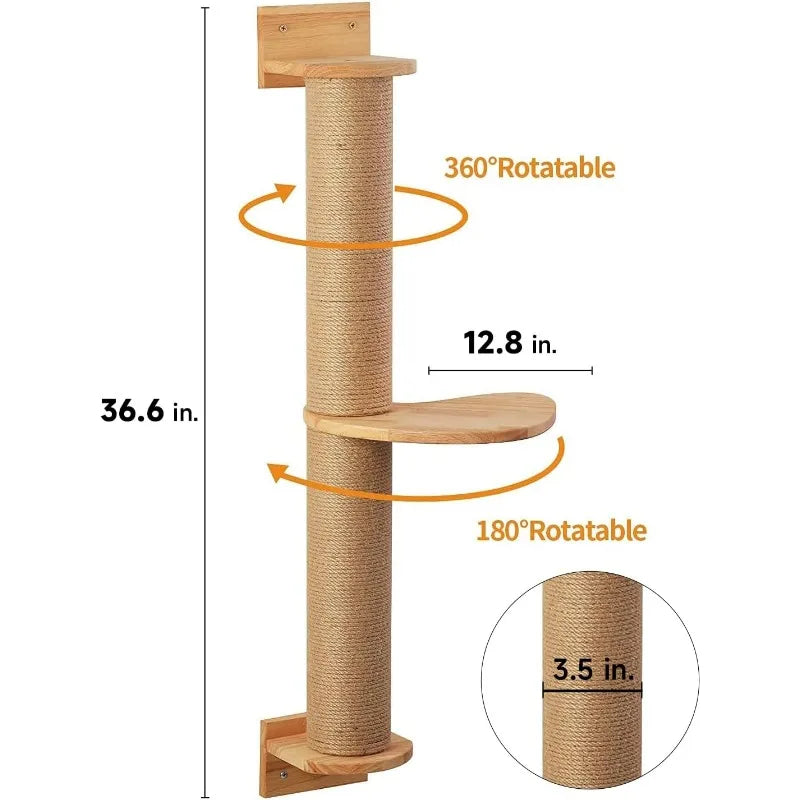 Cat Activity Tree with Scratching Posts Wall Mounted Jute Scratcher Pine Hammock - Joanie B 25
