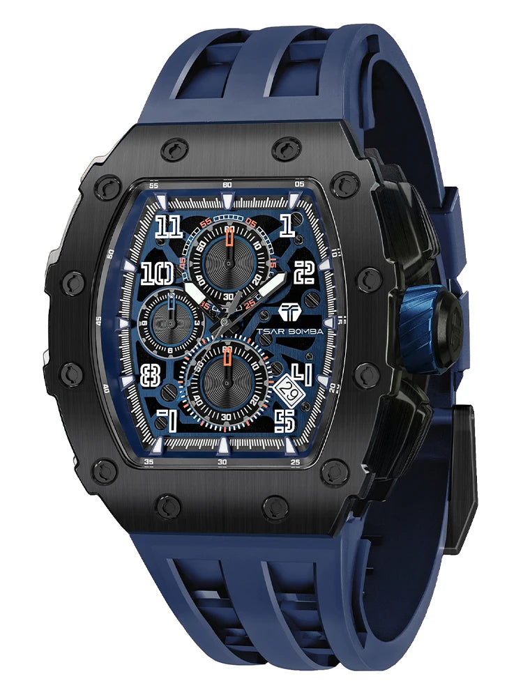 TSAR BOMBA Watch for Men Luxury Brand Tonneau Design Waterproof Clock Stainless Steel Wristwatch Fashion Rectangle Mens Watch - Joanie B 25