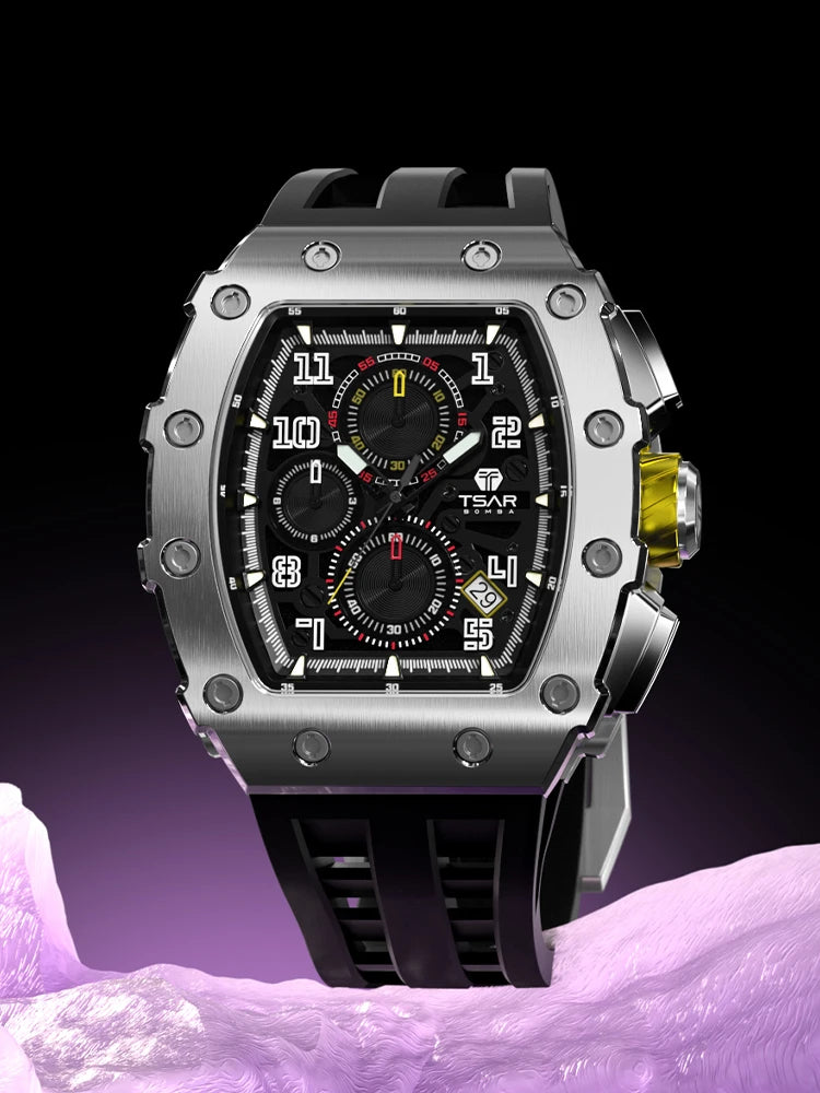 TSAR BOMBA Watch for Men Luxury Brand Tonneau Design Waterproof Clock Stainless Steel Wristwatch Fashion Rectangle Mens Watch - Joanie B 25