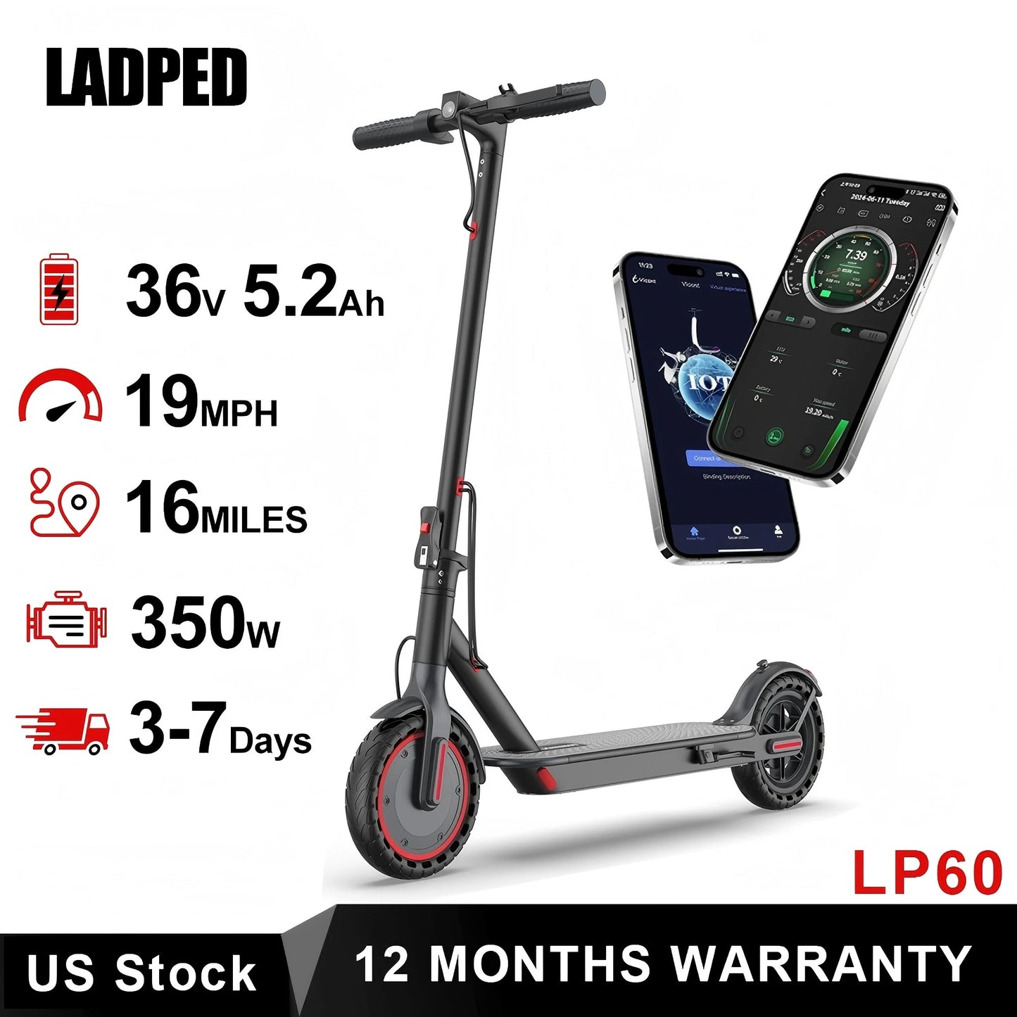 LP60 Electric Scooter 350W App Control Folding 8.5Inch Tire