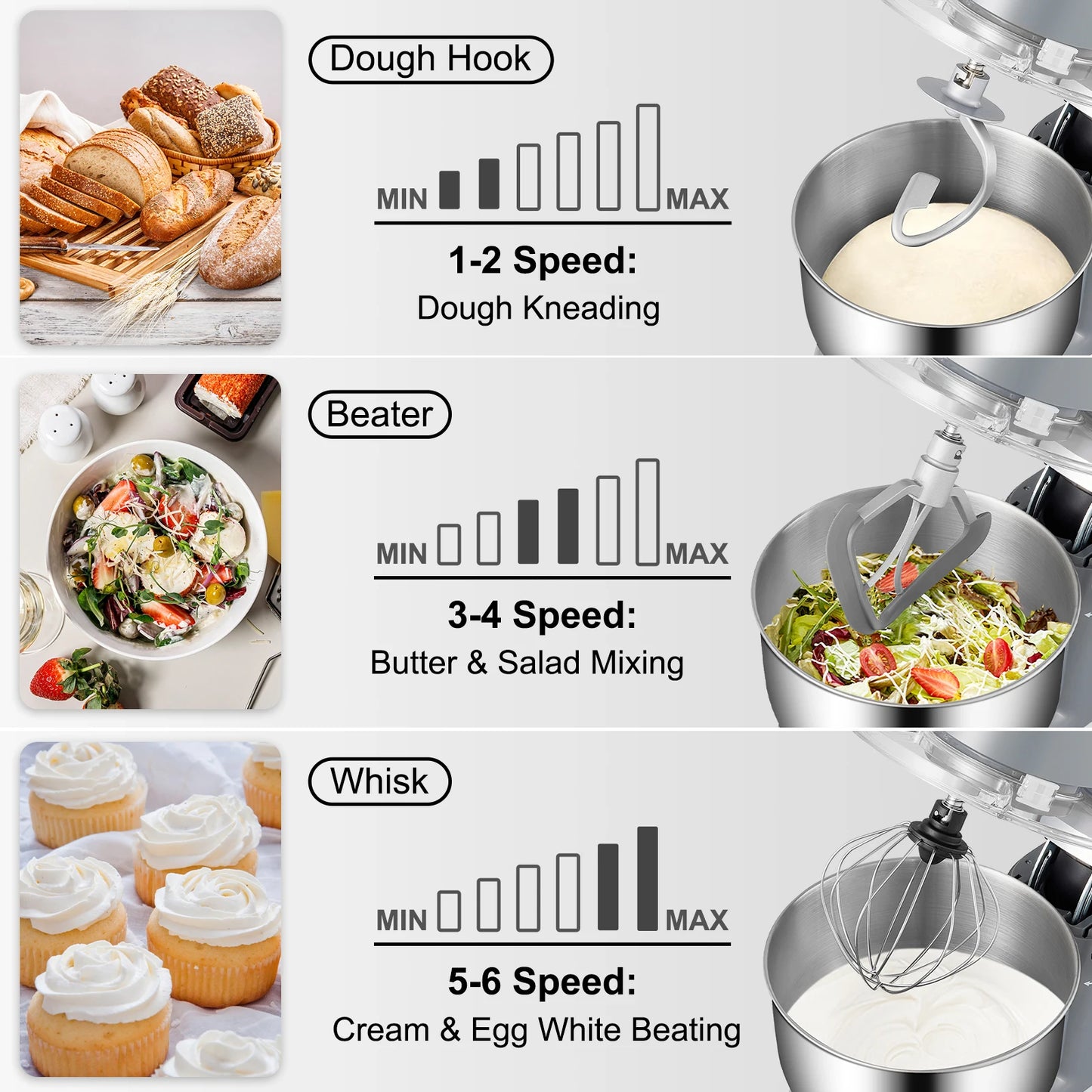 VEVOR 5.5/7L Electric Stand Mixer with 6 Speeds LCD Screen Timing Food Mixer Cream Egg Whisk Whip Dough Kneader with Steel Bowl - Joanie B 25