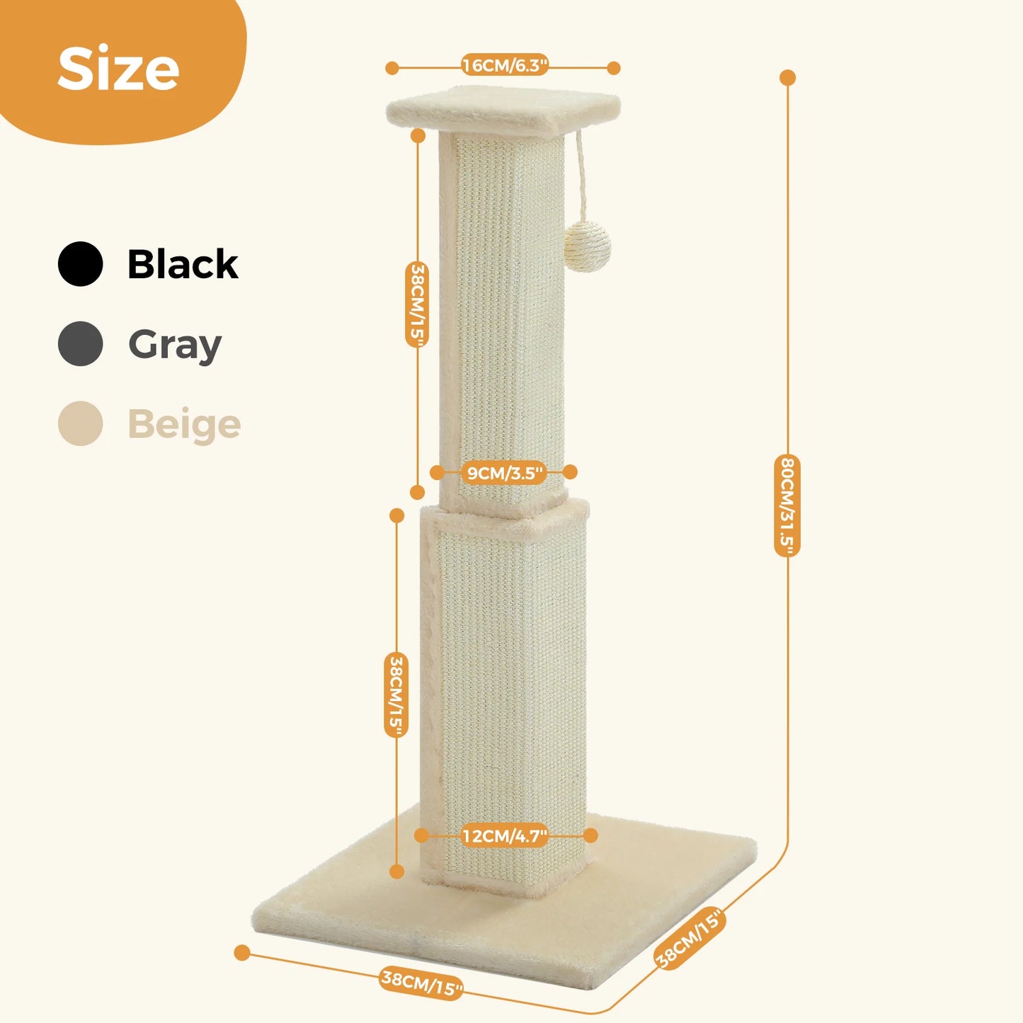 80Cm Cat Scratching Post for Indoor Cats with Natural Sisal Ball Tall Scratcher for Large Cats and Kittens Pet Toys - Joanie B 25