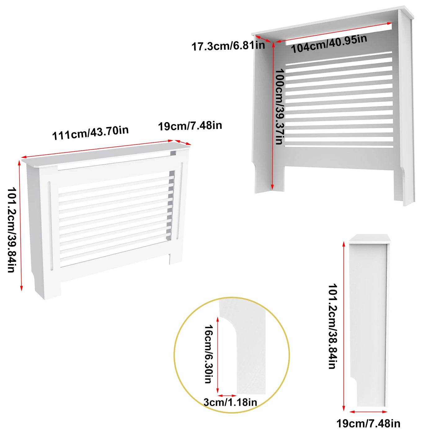 Wood Radiator Cover Cabinet White Horizontal Slat Heater Covers Modern Tall Radiator Shelf Minimalist Living Room Furniture