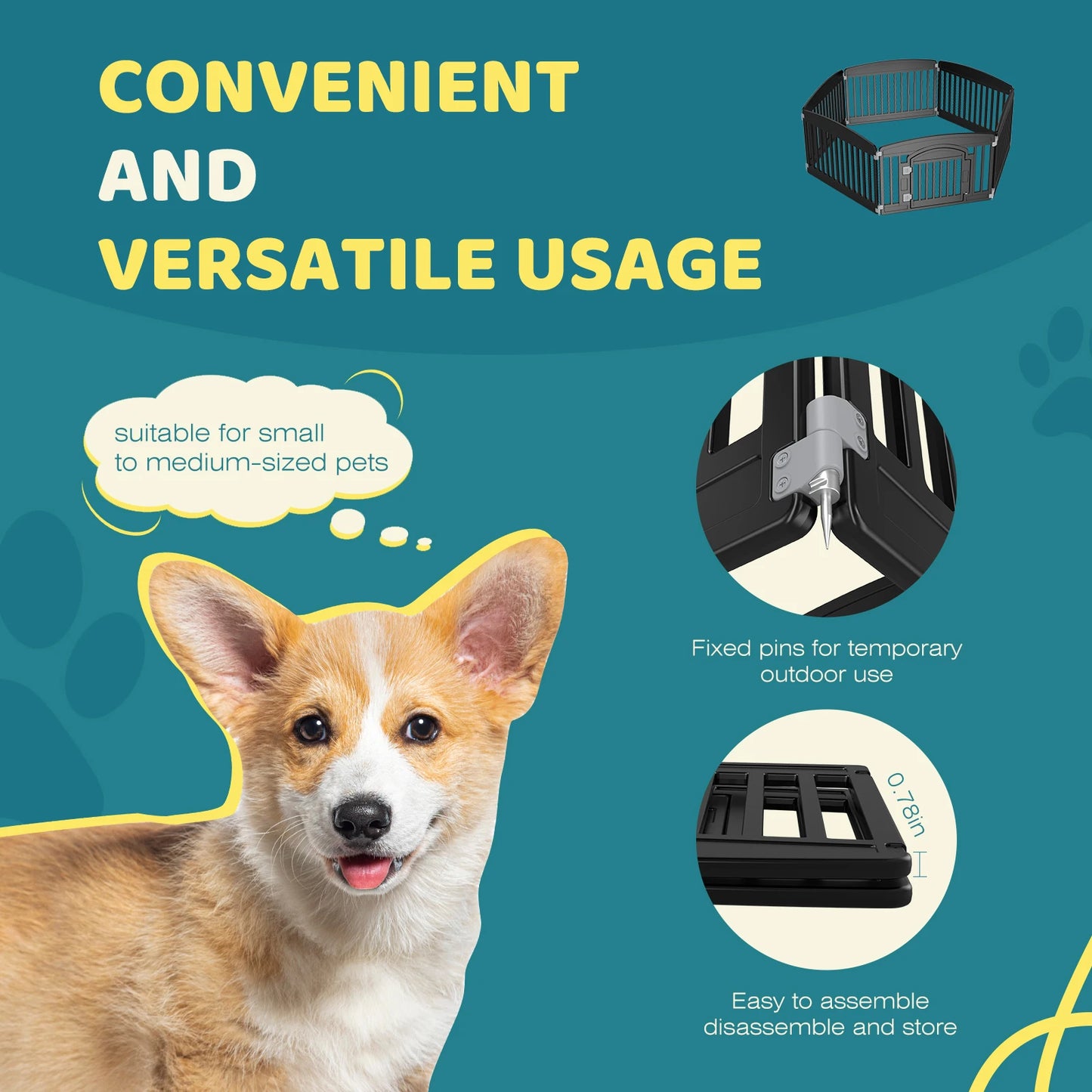 JHK Plastic Dog Playpen 6 Panel 24In Expandable Fence