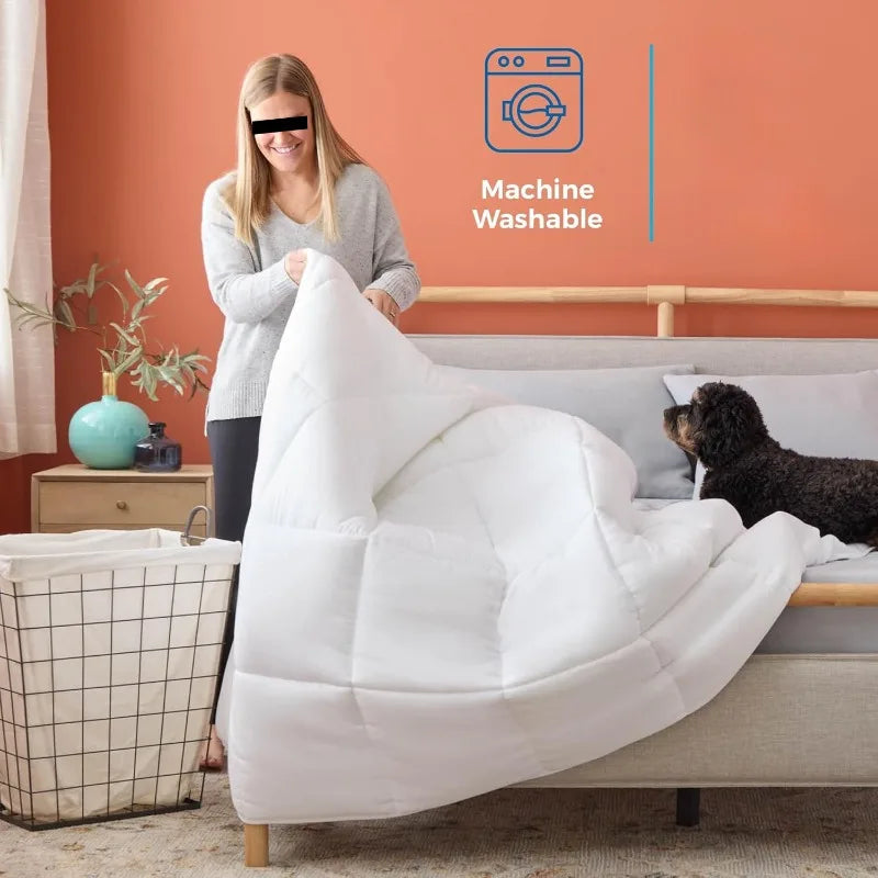 White Down Alternative Comforter and Duvet Insert , All-Season Comforter - Box Stitched Comforter - Bedding - Twin