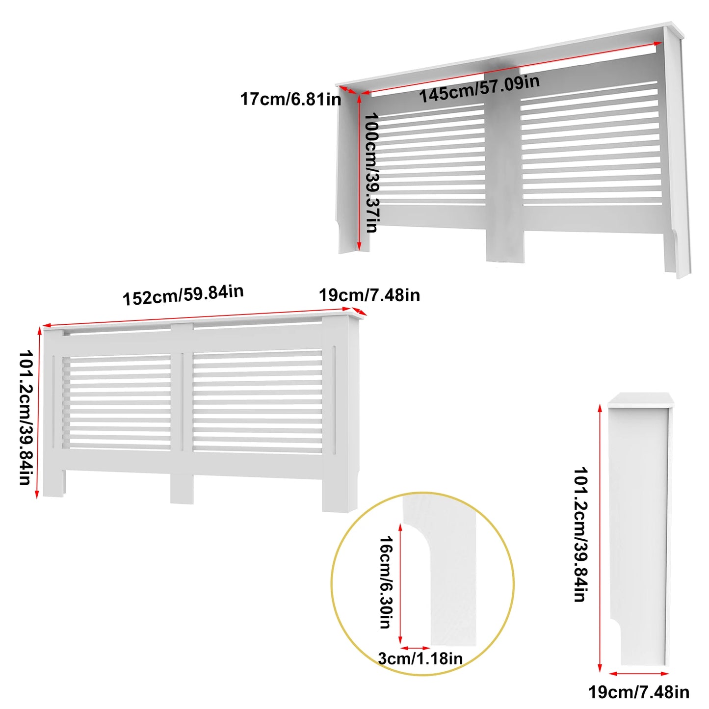 Wood Radiator Cover Cabinet White Horizontal Slat Heater Covers Modern Tall Radiator Shelf Minimalist Living Room Furniture