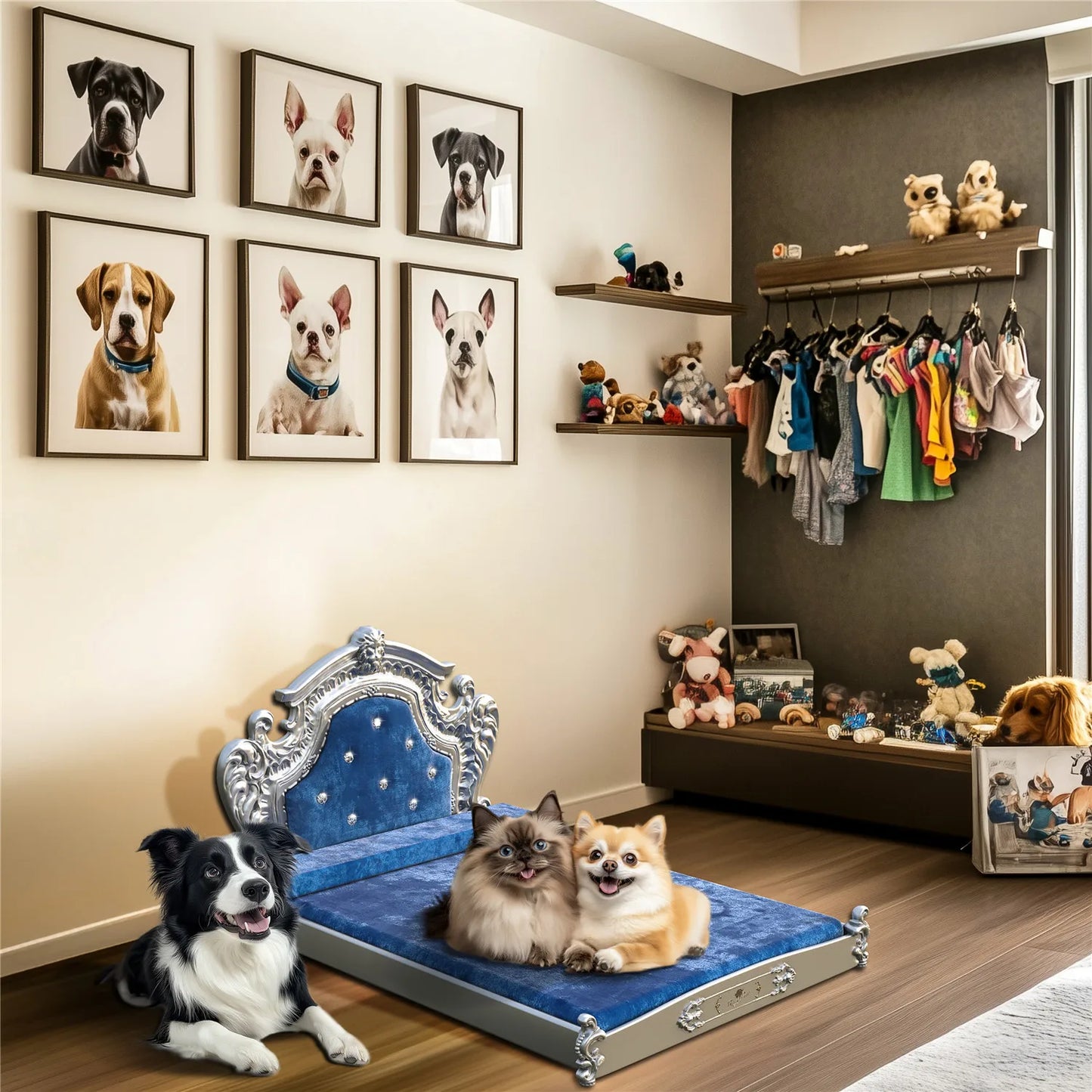Bingopaw Luxury Pet Bed with Headboard Dutch Velvet Dog and Cat Bed European Style Noble Pet Bed - Joanie B 25