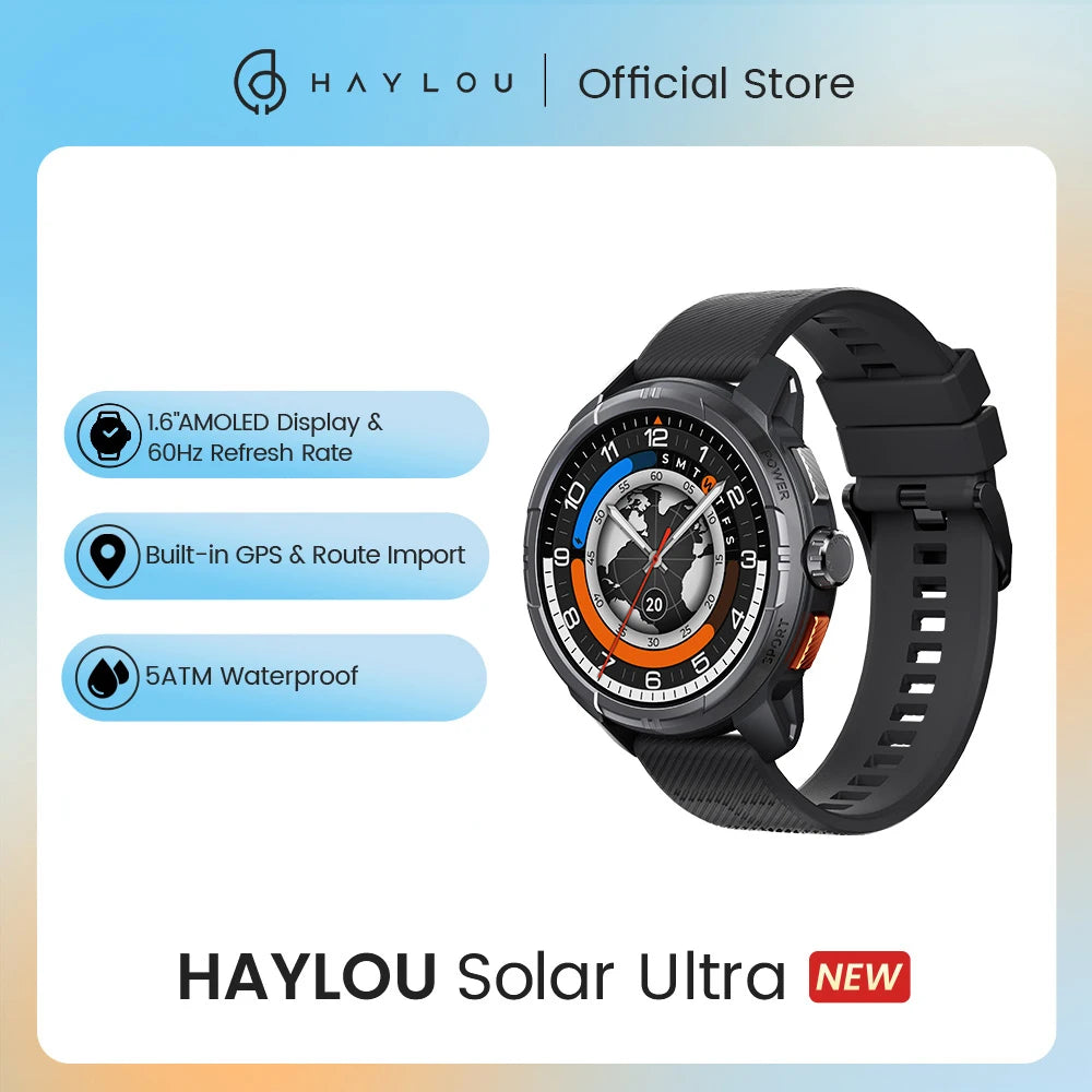 HAYLOU Solar Ultra GPS Smart Watch 1.6 Inch AMOLED Display 60Hz Refresh Rate Bluetooth Calls 5ATM Water Resistance Sports Smartwatch - Joanie B 25