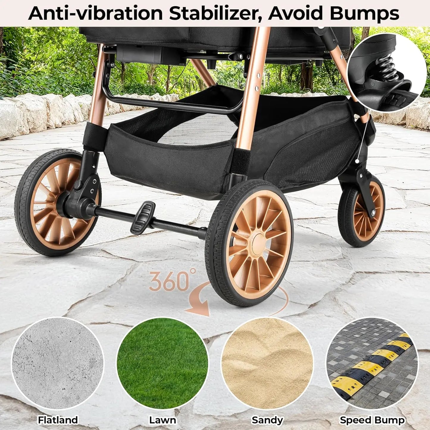 360 Degree Rubber Wheels and Shock Absorption Dog Buggy Stroller Foldable Pet Carrier for Small Dogs and Cats Up to 40 Kilograms - Joanie B 25