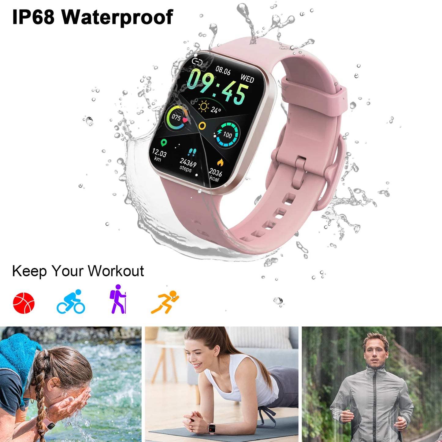 Smart Watch Fitness Tracker for Men and Women 1.69 Inch Touchscreen Pedometer Sleep Monitor Waterproof - Joanie B 25