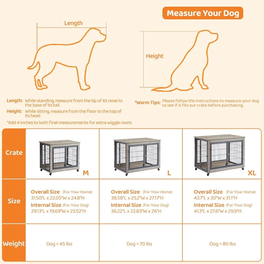 Dog Crate Furniture Wooden Dog Crate Table 437 Inch Dog Kennel with Three Doors Flip Up Top Opening and Wheels Decorative Pet Crate - Joanie B 25