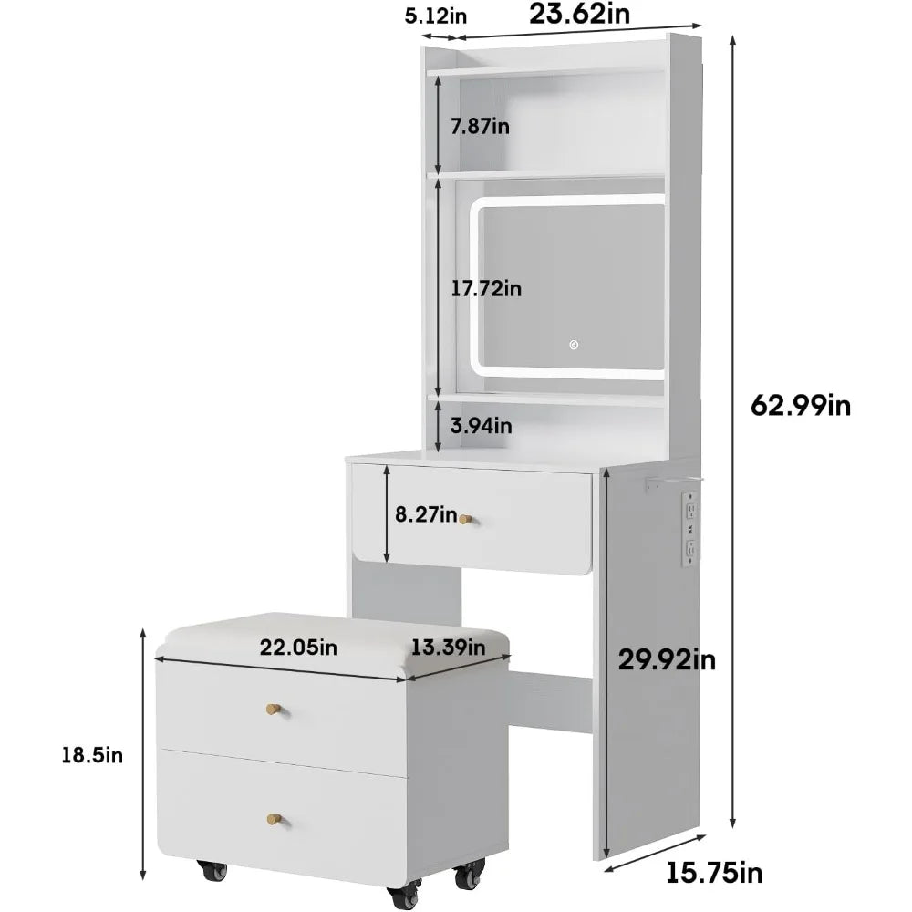 Make Up Vanity Desk with Mirror and Lights White Vanity Table Set with Charger Station Girls Small Vanity and Storage C - Joanie B 25