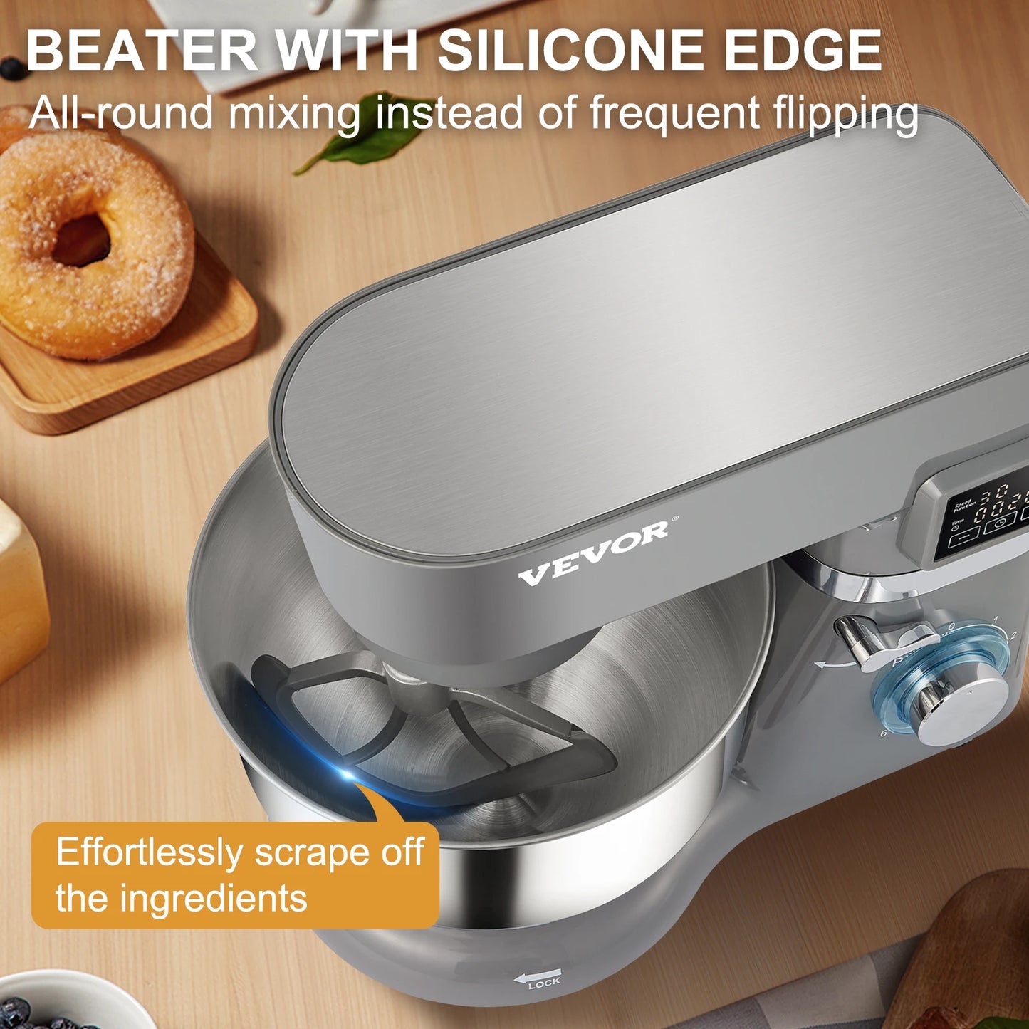 VEVOR 5.5/7L Electric Stand Mixer with 6 Speeds LCD Screen Timing Food Mixer Cream Egg Whisk Whip Dough Kneader with Steel Bowl - Joanie B 25