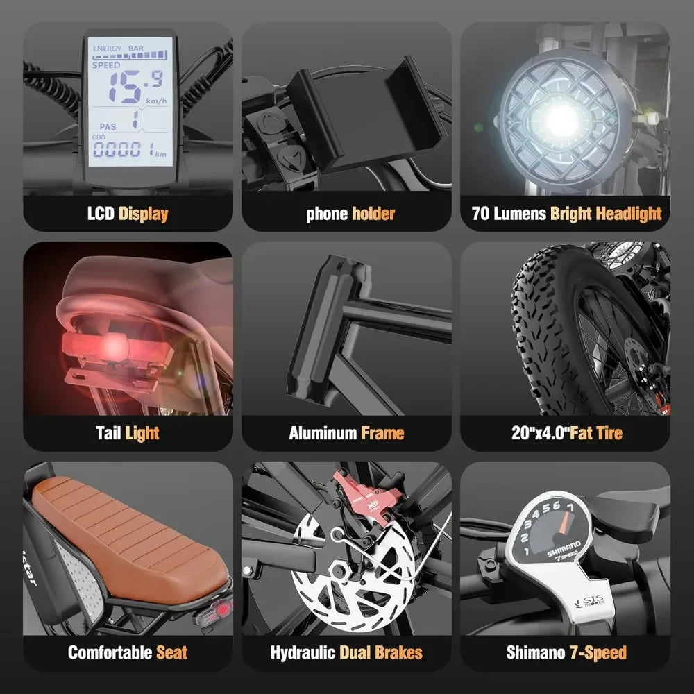 Electric Bike for Adults Q20 1500W 30MPH 48V 20AH All Terrain Fat Tire E-Bike with Digital Display and Dual Suspension - Joanie B 25