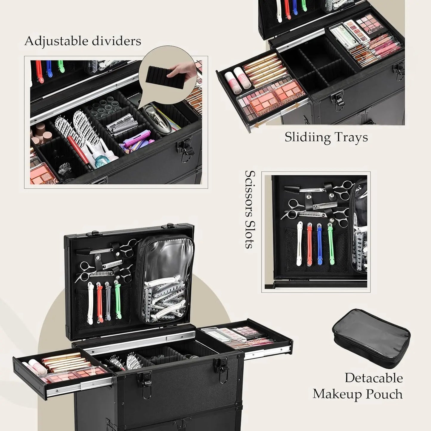 Professional Rolling Makeup Case with Four Drawers Pro Makeup Artist Cosmetic Train Case for Hairstylists and Travel Portable Makeup Station - Joanie B 25