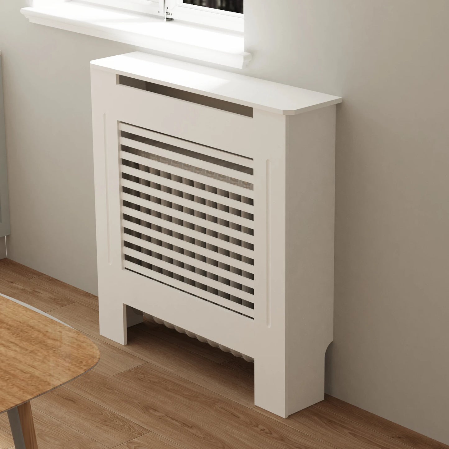 Wood Radiator Cover Cabinet White Horizontal Slat Heater Covers Modern Tall Radiator Shelf Minimalist Living Room Furniture