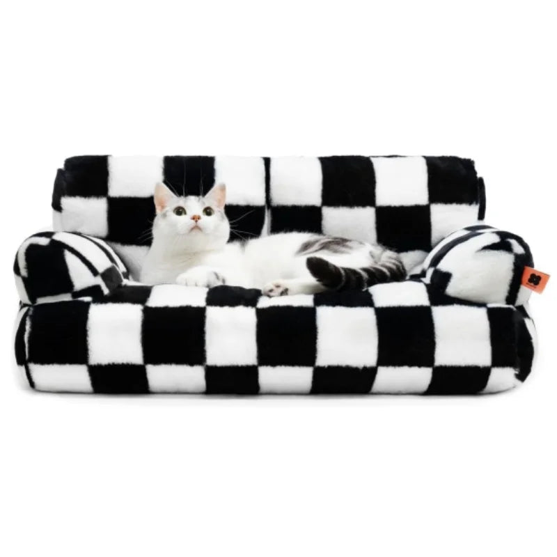 Mewoofun Pet Couch Bed 26x19x13 Inch Washable Fluffy Cat and Small Dog Bed for Pets Up to 25 Pounds Black and White - Joanie B 25