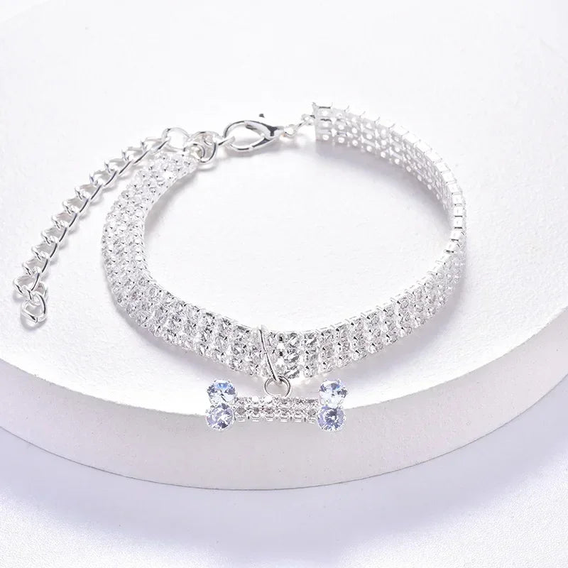 Adjustable Pet Necklace Diamond Zircon Bone Pendant Collar