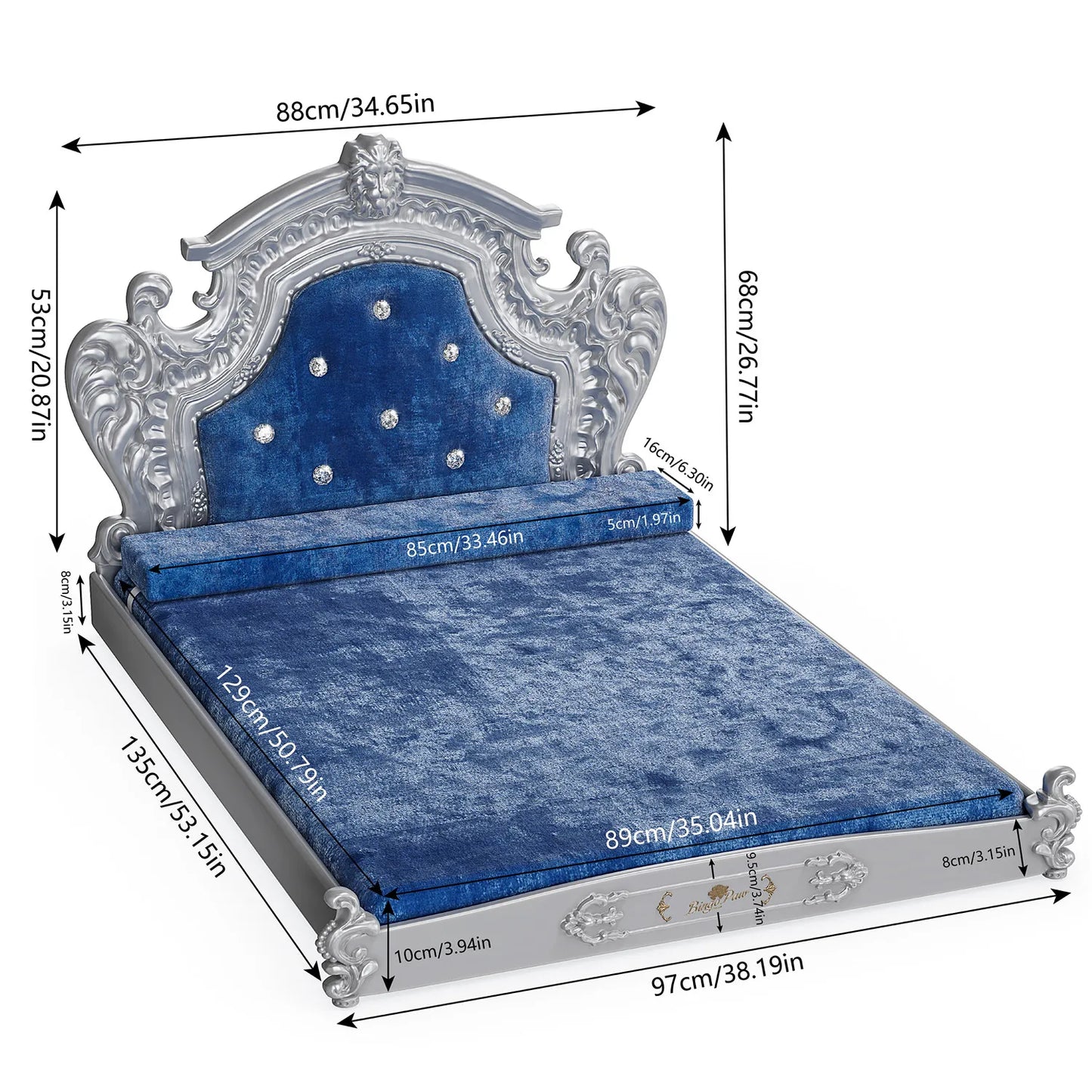 Bingopaw Luxury Pet Bed with Headboard Dutch Velvet Dog and Cat Bed European Style Noble Pet Bed - Joanie B 25