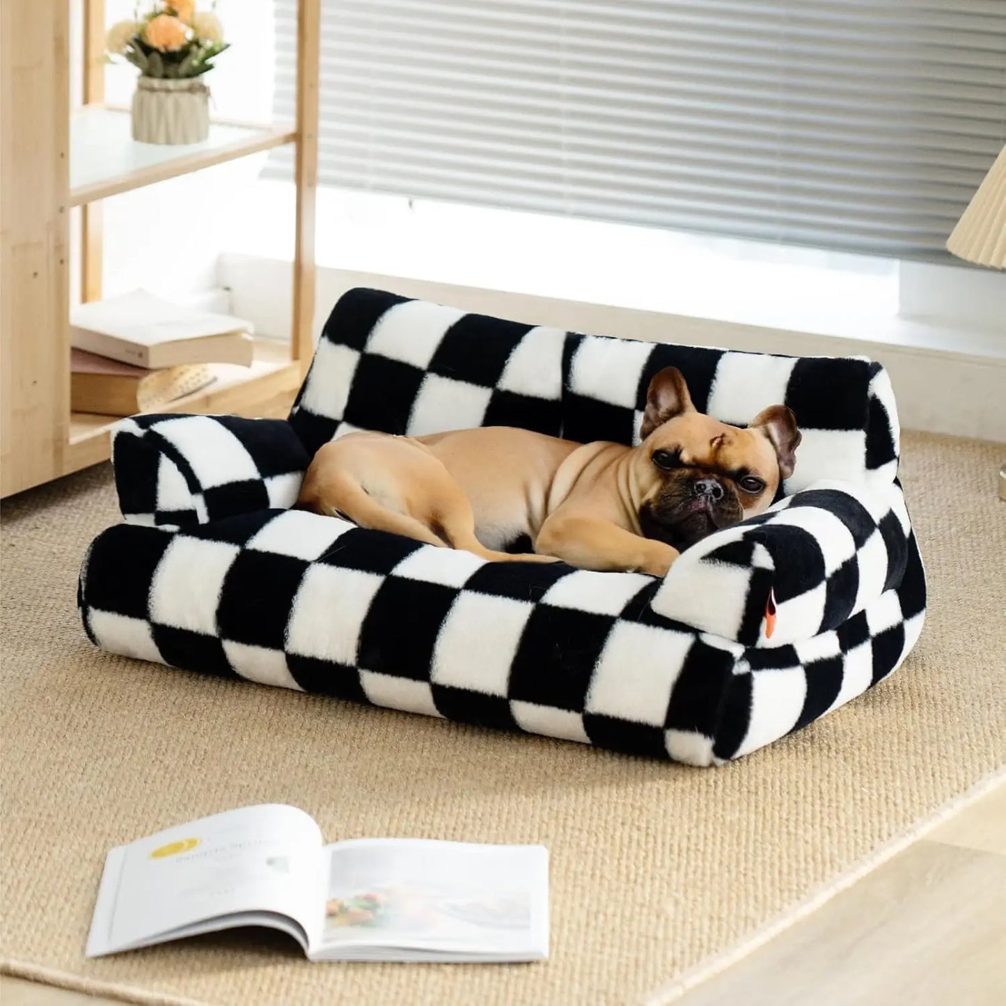 Mewoofun Pet Couch Bed 26x19x13 Inch Washable Fluffy Cat and Small Dog Bed for Pets Up to 25 Pounds Black and White - Joanie B 25