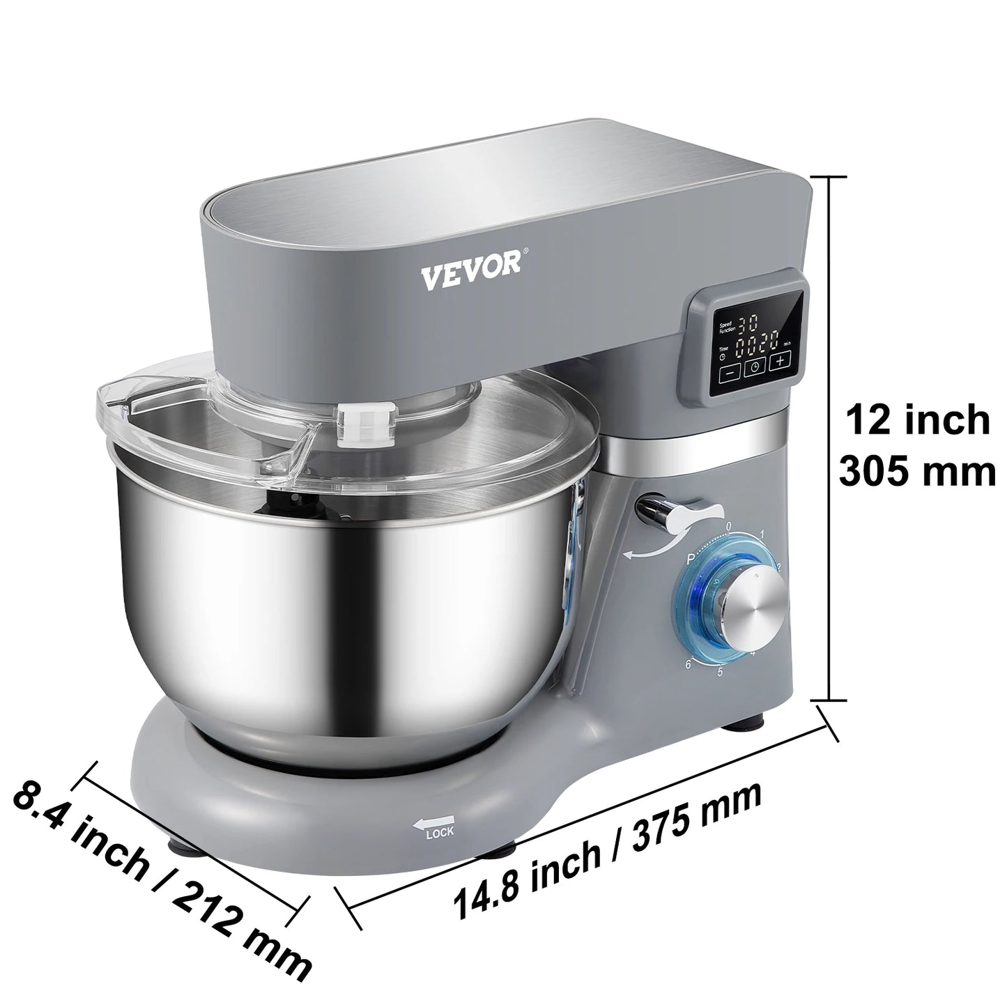 VEVOR 5.5/7L Electric Stand Mixer with 6 Speeds LCD Screen Timing Food Mixer Cream Egg Whisk Whip Dough Kneader with Steel Bowl - Joanie B 25