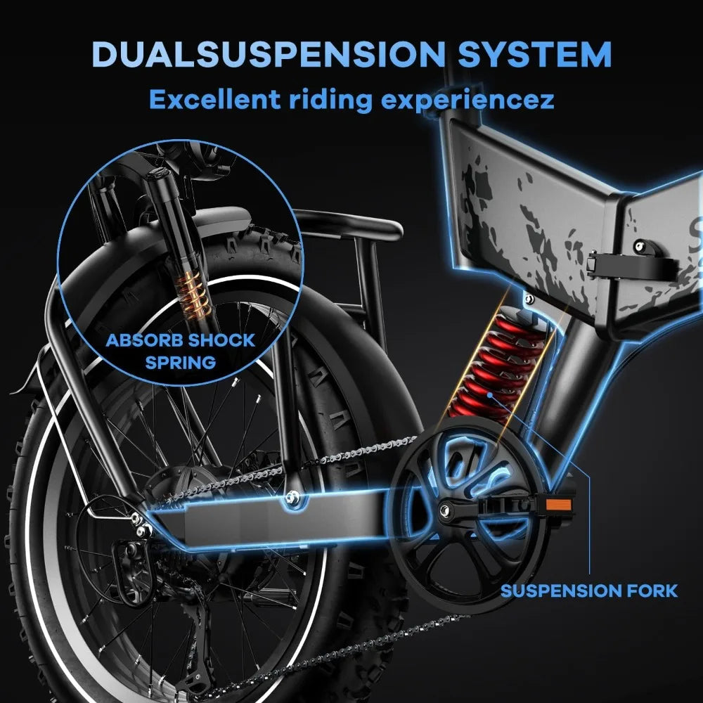 Folding Electric Bike for Adults with Peak 1500W Motor 52V 20Ah Removable Battery Max 70 Miles and 30 MPH 20 Inch Fat Tire Ebike - Joanie B 25