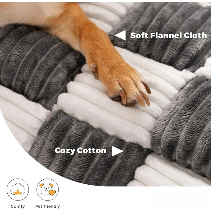 Pet Couch Covers for Dogs Plush Dog Bed Mat Furniture Protector Cream Square Plaid Cozy Washable Sofa Cover - Joanie B 25