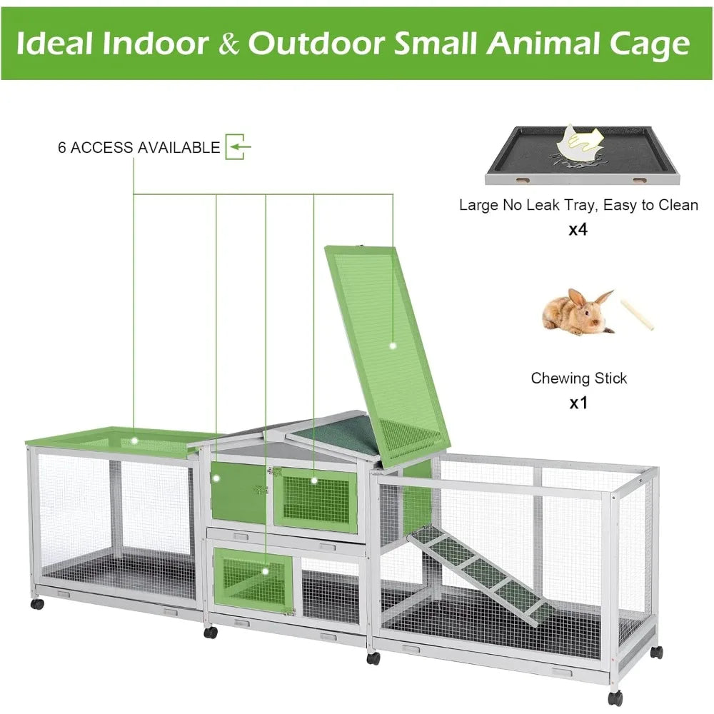 94.5 Inch Rabbit Hutch with Eight Wheels Two Run Wooden Bunny Cage Outdoor Small Animal House with Removable Features - Joanie B 25