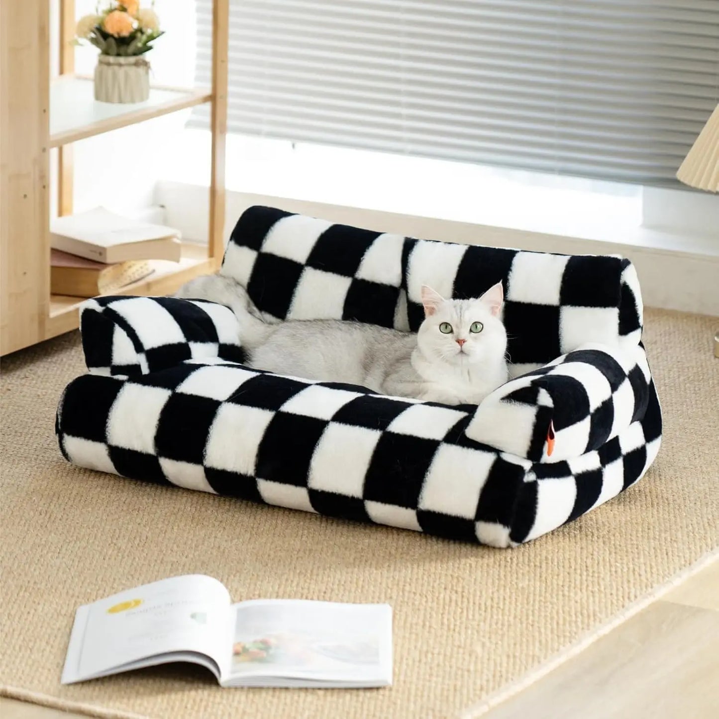Mewoofun Pet Couch Bed 26x19x13 Inch Washable Fluffy Cat and Small Dog Bed for Pets Up to 25 Pounds Black and White - Joanie B 25
