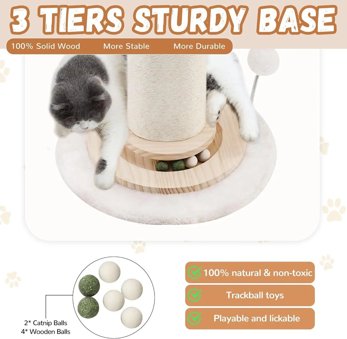 OTOB 32 Tall Cat Scratching Post 4.3Inch Large Diameter Sisal Rope 5-in-1 Interactive Turntable - Joanie B 25