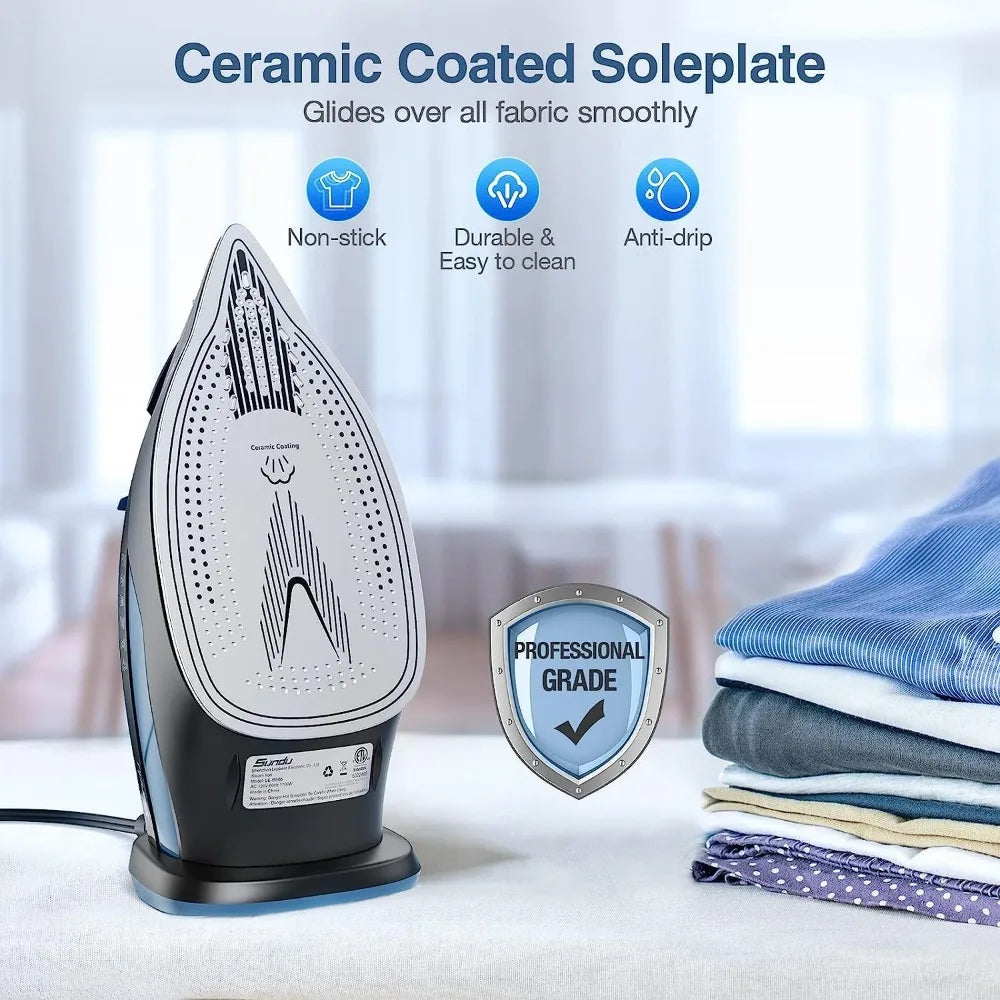 Steam Iron for Clothes with Rapid Heating Ceramic Coated Soleplate 1700W Precise Thermostat Dial Self Cleaning Auto Off - Joanie B 25