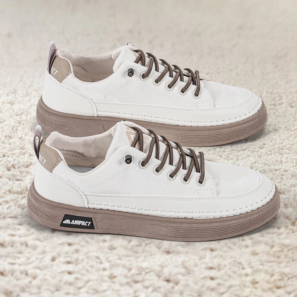 Beige Men's Punk Skate Shoes with Leather and Canvas Breathable Thick Platform for Streetwear and Casual Wear - Joanie B 25