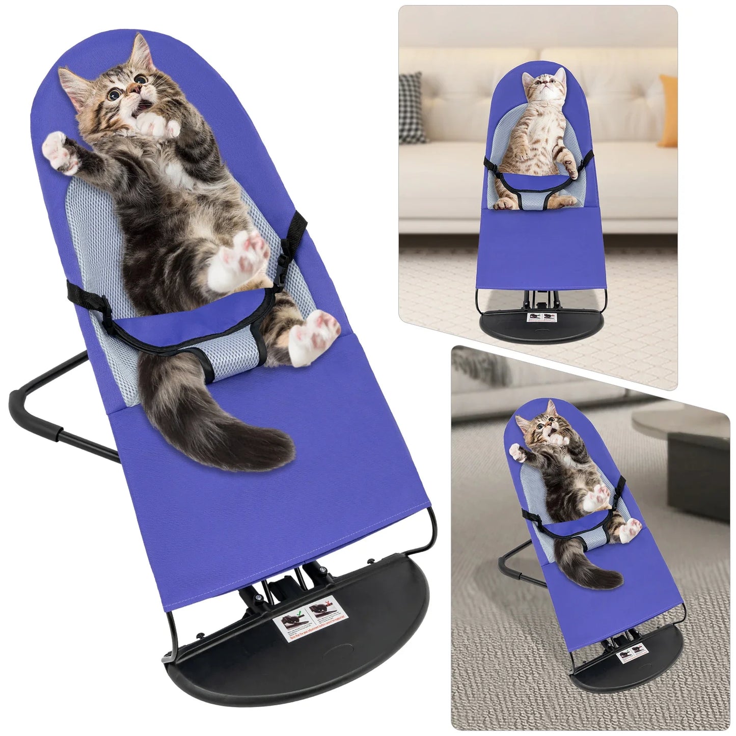 Pet Rocking Chair for Small and Medium Dogs and Cats 33lb Capacity 3 Level Height Adjustable Foldable Design with Safety Buckle - Joanie B 25