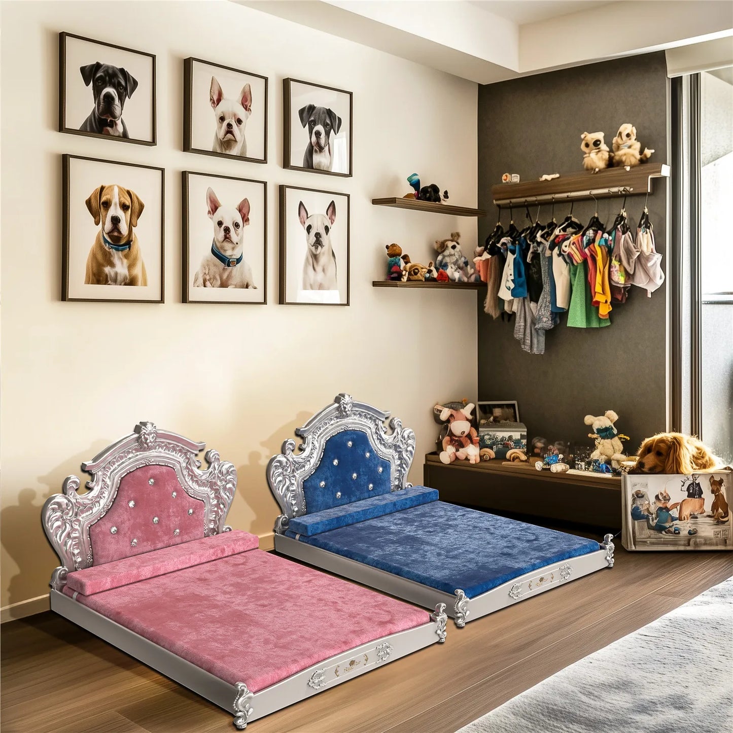 Bingopaw Luxury Pet Bed with Headboard Dutch Velvet Dog and Cat Bed European Style Noble Pet Bed - Joanie B 25