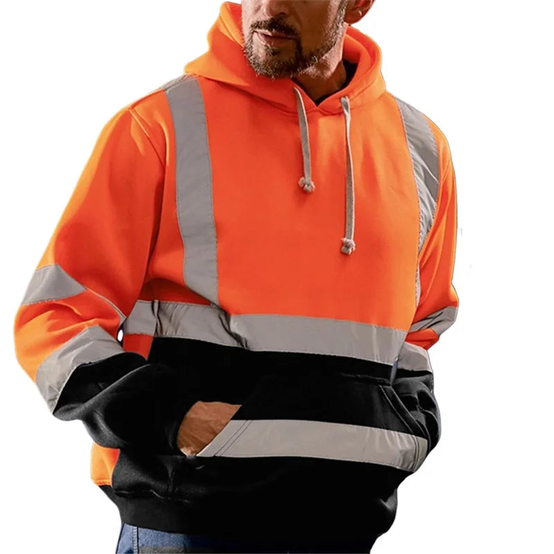 Men's Winter Reflective Hoodie Sweatshirt with Long Sleeves Geometric Pattern and High Visibility with Side Zipper - Joanie B 25