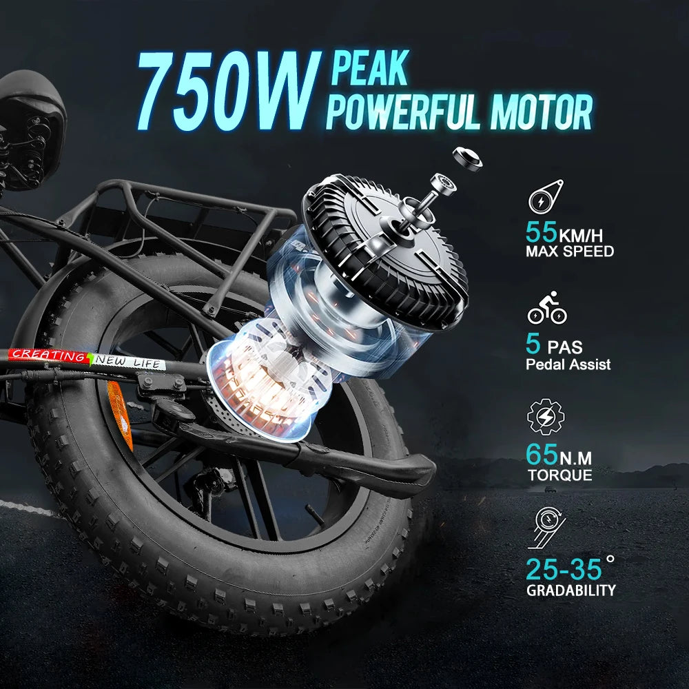 IDOTATA Ebike A2 Electric Bike 750W Motor 48V 20AH Lithium Battery Folding 20 Inch Fire Tire Adult MTB E Bike - Joanie B 25