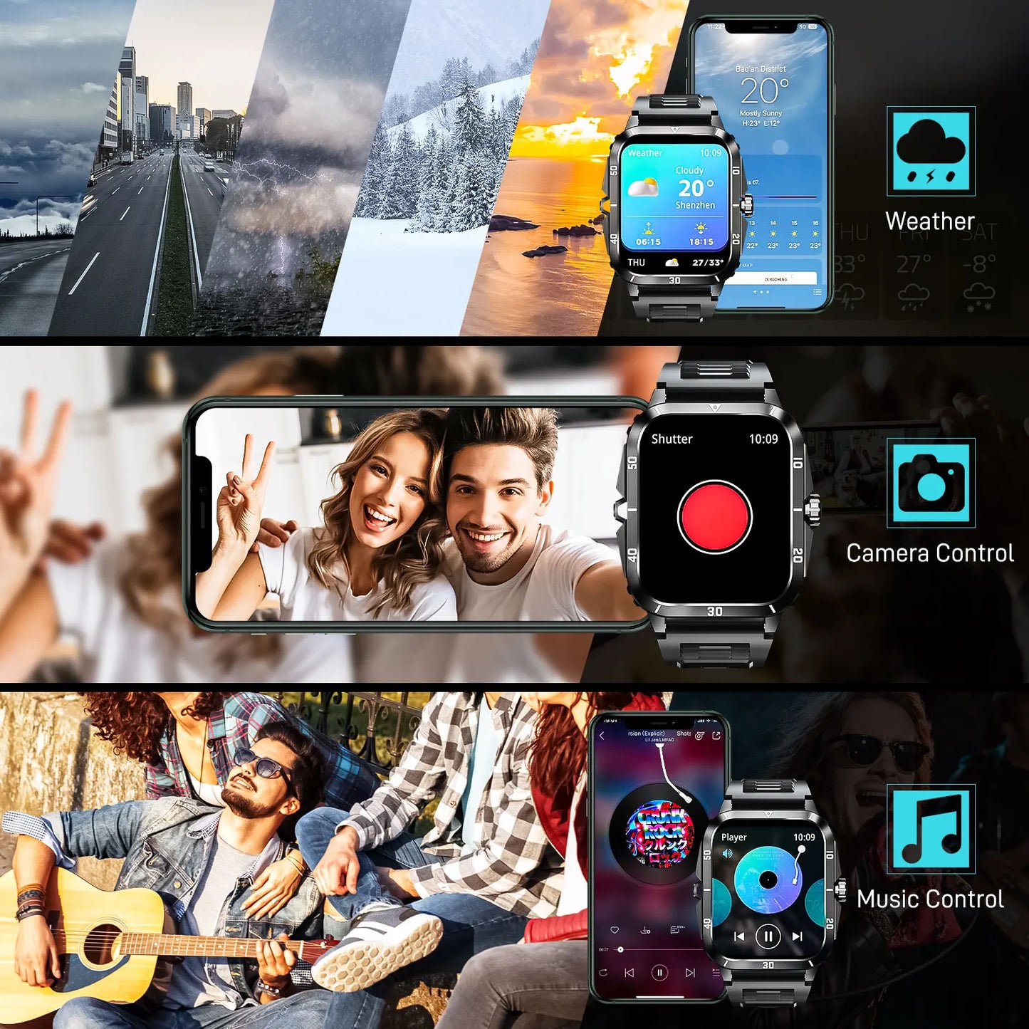 EIGIIS Smart Watch 3ATM Waterproof 1.96" IPS Screen Military KT71 Men 100+ Sport Mode Heart Rate Blood Pressure Bluetooth Call - Joanie B 25