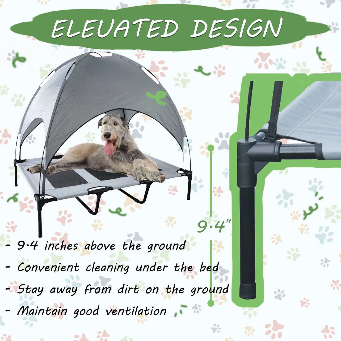 Elevated Dog Bed With Canopy Portable Anti Slip Oxford