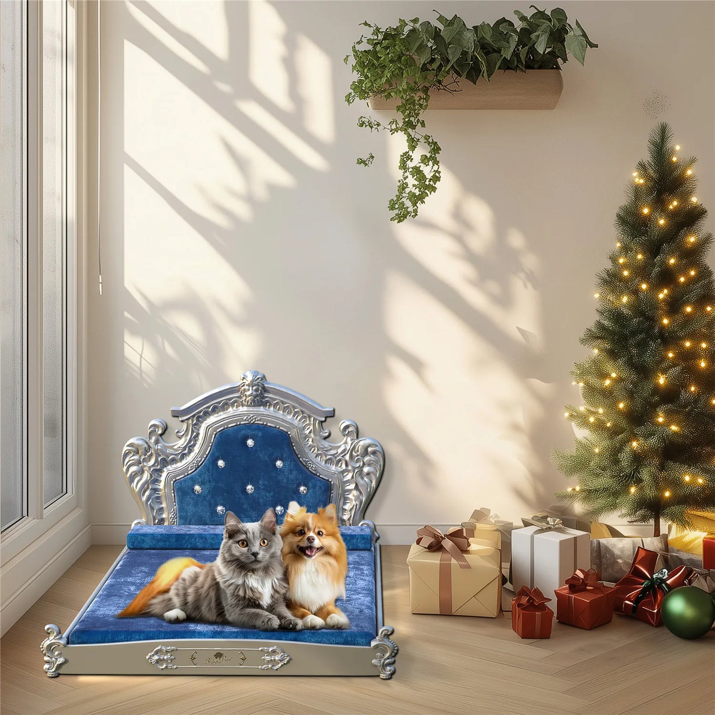 Bingopaw Luxury Pet Bed with Headboard Dutch Velvet Dog and Cat Bed European Style Noble Pet Bed - Joanie B 25