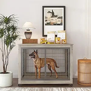 Dog Crate Furniture Wooden Dog Crate Table 437 Inch Dog Kennel with Three Doors Flip Up Top Opening and Wheels Decorative Pet Crate - Joanie B 25